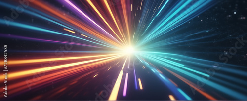Lightspeed, hyperspace, space warp background. Colorful streaks of light gathering towards the event horizon.