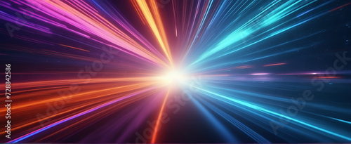 Lightspeed  hyperspace  space warp background. Colorful streaks of light gathering towards the event horizon.