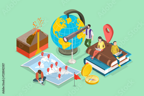 3D Isometric Flat Vector Illustration of Geography School Subject, Cartography and Navigation