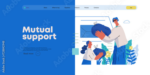 Mutual Support Giving clothes to donation bins -modern flat vector concept illustration of people placing bags of clothes into drop-off box A metaphor of voluntary, collaborative exchanges of resource