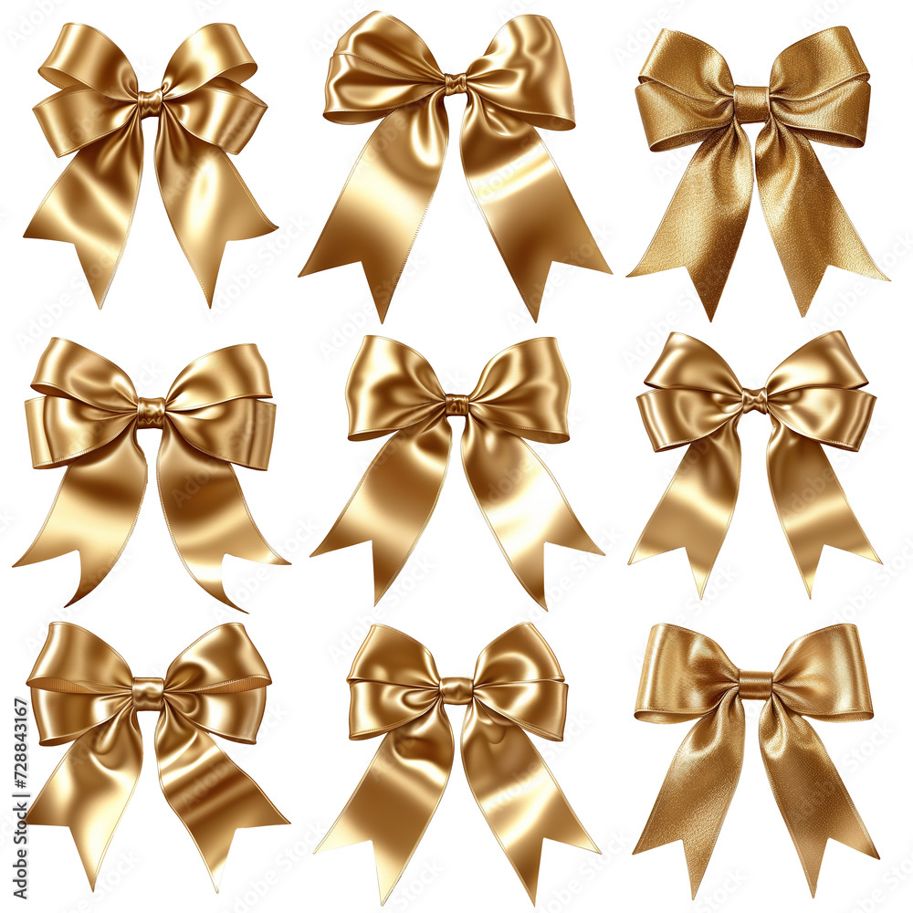 Set of gold bows isolated on transparent background Set of gold bows isolated on transparent background