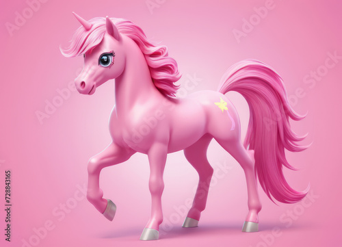 Cartoon little unicorn on pink background