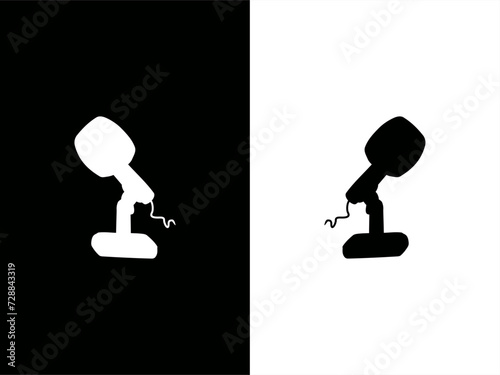 Silhouette stamp illustration of a microphone with standing pole in a high contrast card photo