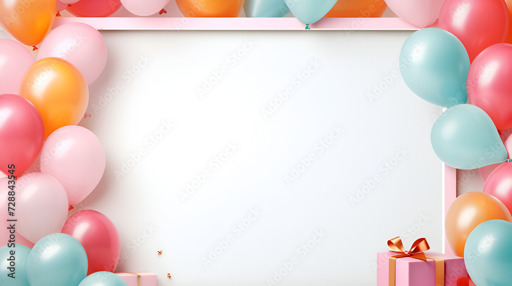 birthday photo frame template with balloons and presents