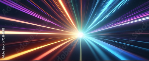 Lightspeed, hyperspace, space warp background. Colorful streaks of light gathering towards the event horizon.