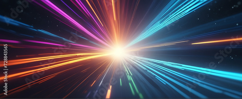 Lightspeed, hyperspace, space warp background. Colorful streaks of light gathering towards the event horizon.