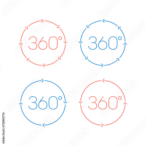 two-way arrow symbols and 360 degree logos. 360 degrees concept inside rotating arrows. 360 degree logos