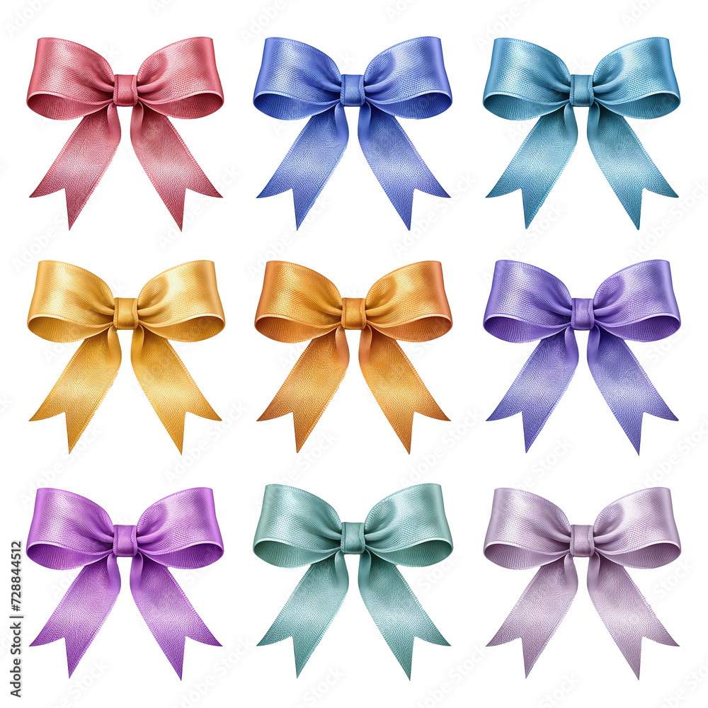 Set of colorful satin bows isolated on transparent background Set of colorful satin bows isolated on transparent background