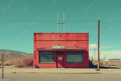 post office with a red color and a building shape and a freight overlay on the sign