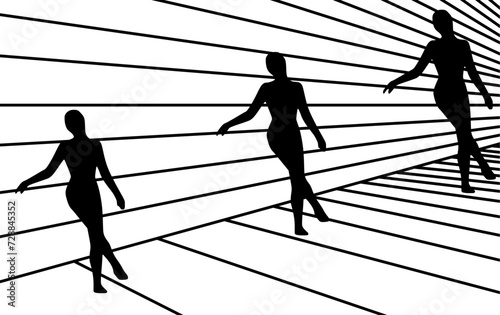 Optical illusion vector illustration. Puzzle. Brain teaser. Black and white photo