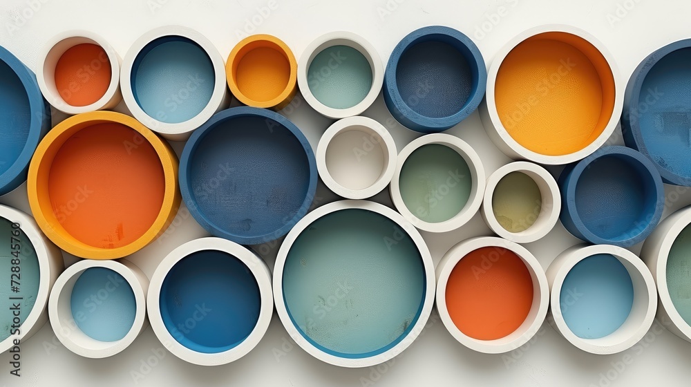 Abstract banner with blue and orange cylinders on a white background