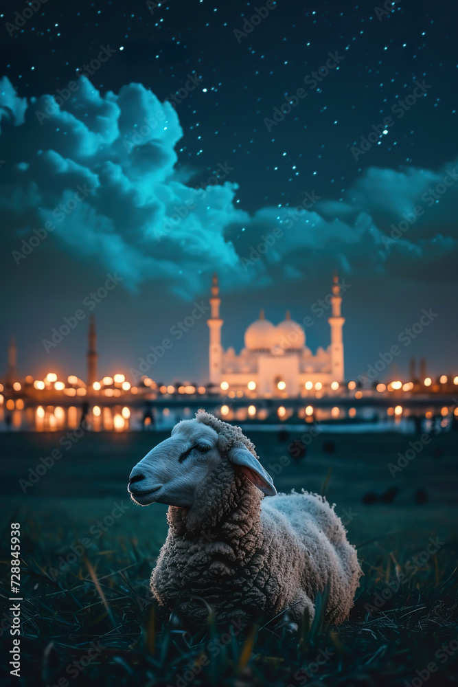Obraz premium sheep with mosque background