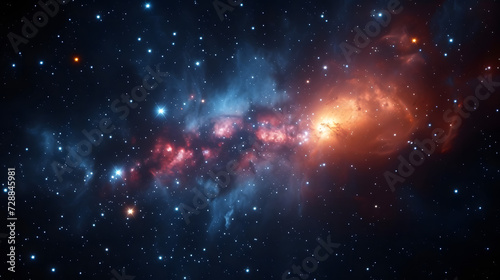 an image of the galaxy with colored stars in it, in the style of ethereal atmosphere, light red and azure, infrared filters, dark black and orange, highly detailed photo