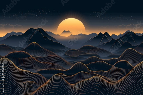 Black and gold mountain landscape Generative AI