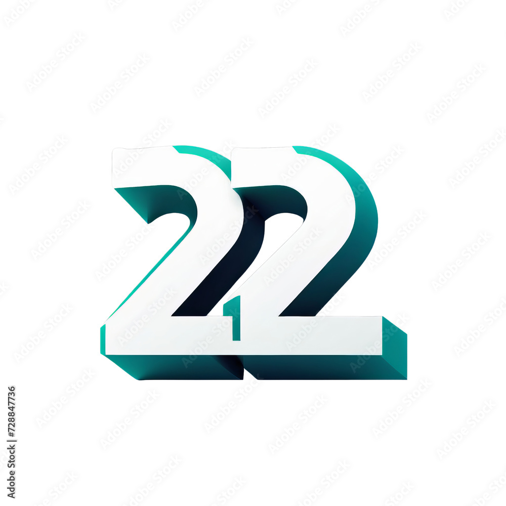 Illustrated Number 22 Logo in White and Teal Gradient Colors Isolated on a White Background Illustrated Number 22 Logo in White and Teal Gradient Colors Isolated on a White Background