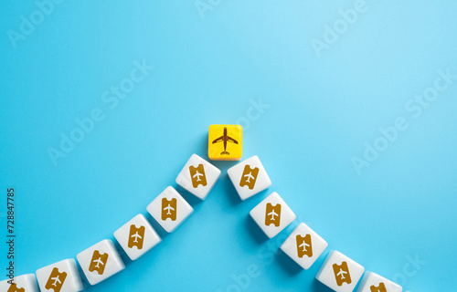 Airplane and tickets to the field. Loyalty programs and air miles, bonuses. Vacation and holidays. Travel by plane. Hot travel destinations. Low cost airlines. Civil Aviation. photo