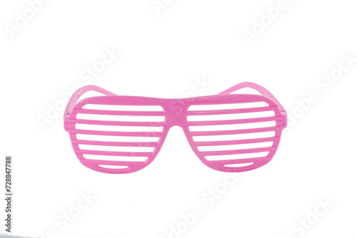 Pink party sunglasses isolated on white background