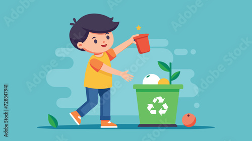 Boy Engaging in Plant Watering and Recycling Activity