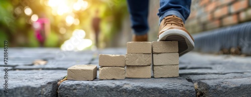 Person Stepping on Cement Block