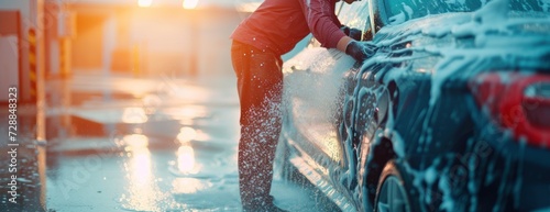 Person Washing Car With Hose