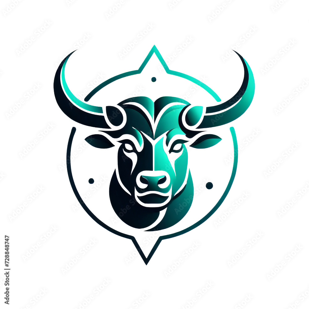 Fototapeta premium Elegant Bull Logo Illustration in Green and Black Tones, Modern Animal Icon Design