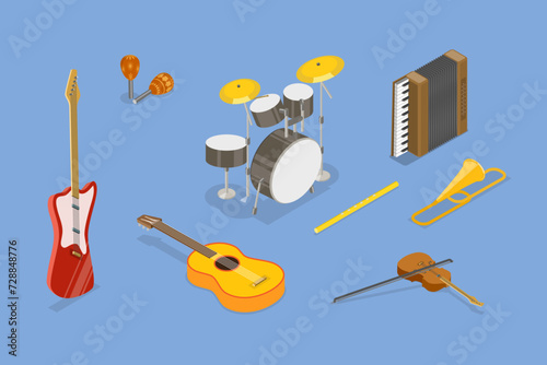 3D Isometric Flat Vector Illustration of Musical Instruments Collection  Classic and Modern  for Amateurs and Professionals
