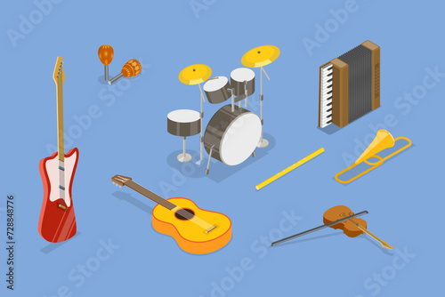 3D Isometric Flat Vector Illustration of Musical Instruments Collection, Classic and Modern, for Amateurs and Professionals