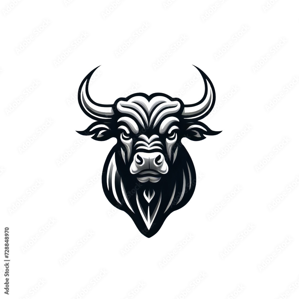 Monochromatic Illustration of a Majestic Bull with Detailed Features and Strong Presence Monochromatic Illustration of a Majestic Bull with Detailed Features and Strong Presence