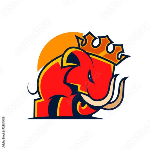 Elephant King With Crown Logo Design Vector Template With Luxury Gold Colour, Elephant logo king concept, Elephant King Logo Design. Elephant crown king logo vector icon