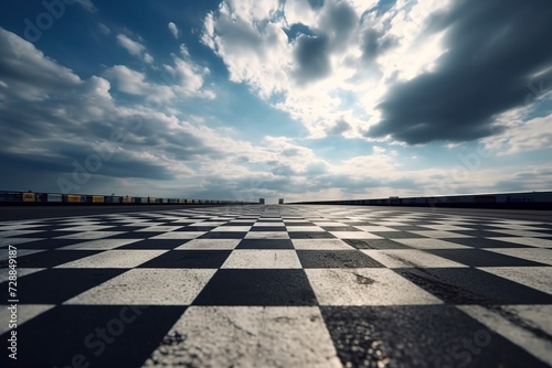 Checkered Racing Track Under Dramatic Sky created with Generative AI technology