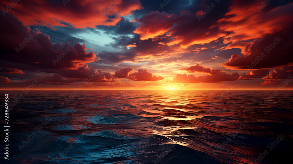 Fototapeta premium Sunset Brilliance over Tranquil Waters created with Generative AI technology