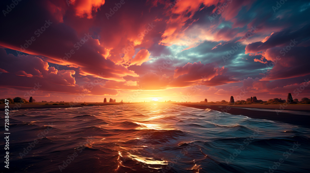 Fototapeta premium Sunset Brilliance over Tranquil Waters created with Generative AI technology