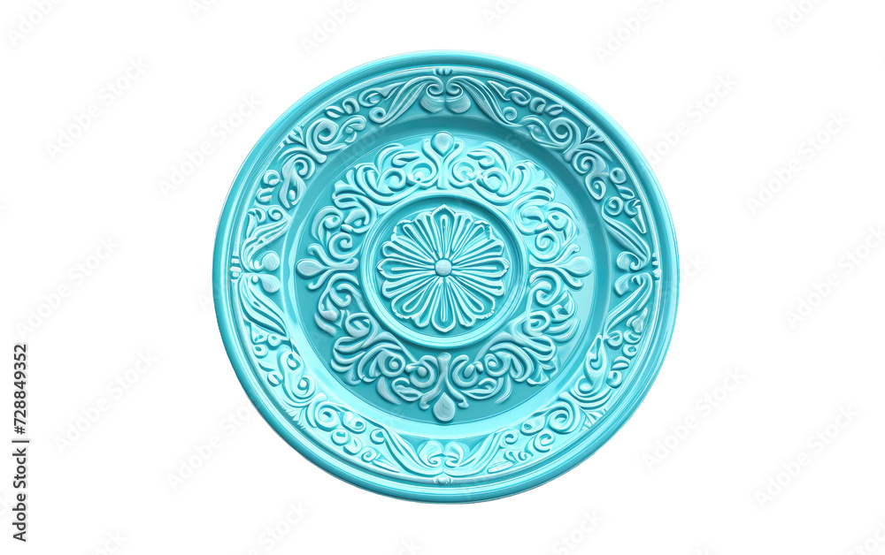 Cyan Patterned Dish isolated on transparent Background