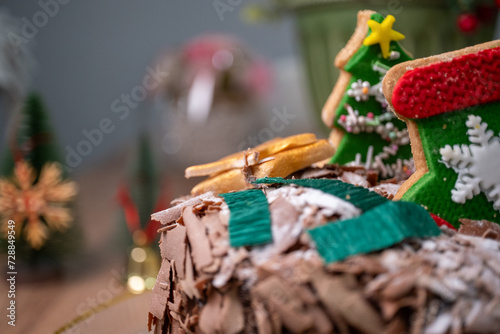 Fototapeta Naklejka Na Ścianę i Meble -  chocolate cake with christmas decoration