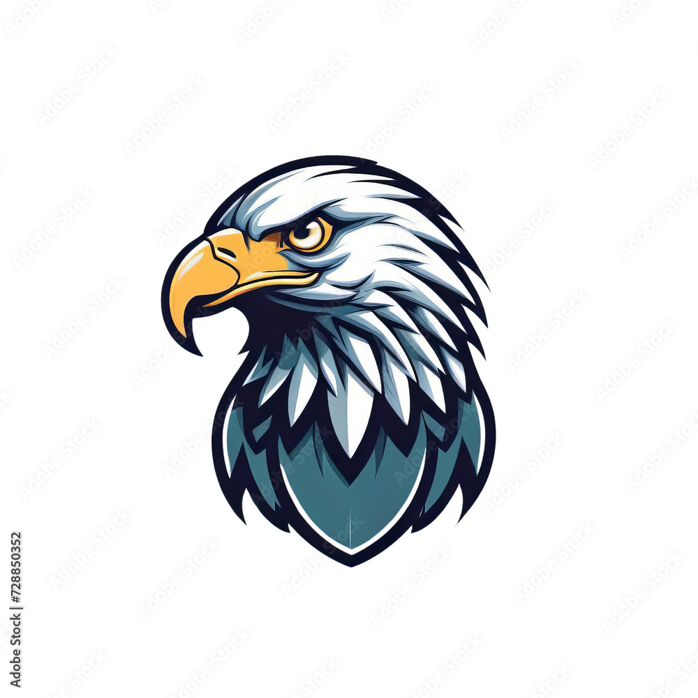Obraz premium Elegant Eagle Logo Illustration, Majestic Bird with Detailed Feathers in Blue and Yellow Tones, Ideal for Branding and Business Identity