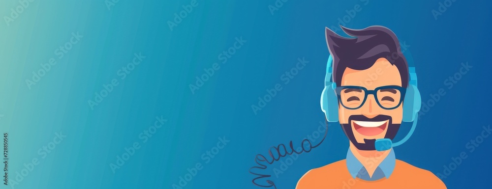 Bearded Man With Glasses Wearing Headset call center agent answering Bearded Man With Glasses Wearing Headset call center agent answering