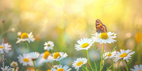 Beautiful wild flowers chamomile with butterfly © shobakhul
