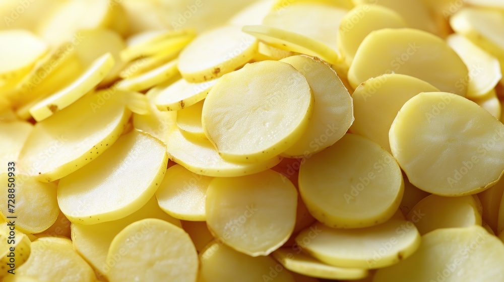  a pile of sliced yellow potatoes sitting on top of a pile of sliced yellow potatoes on top of a pile of sliced yellow potatoes on top of sliced yellow potatoes.