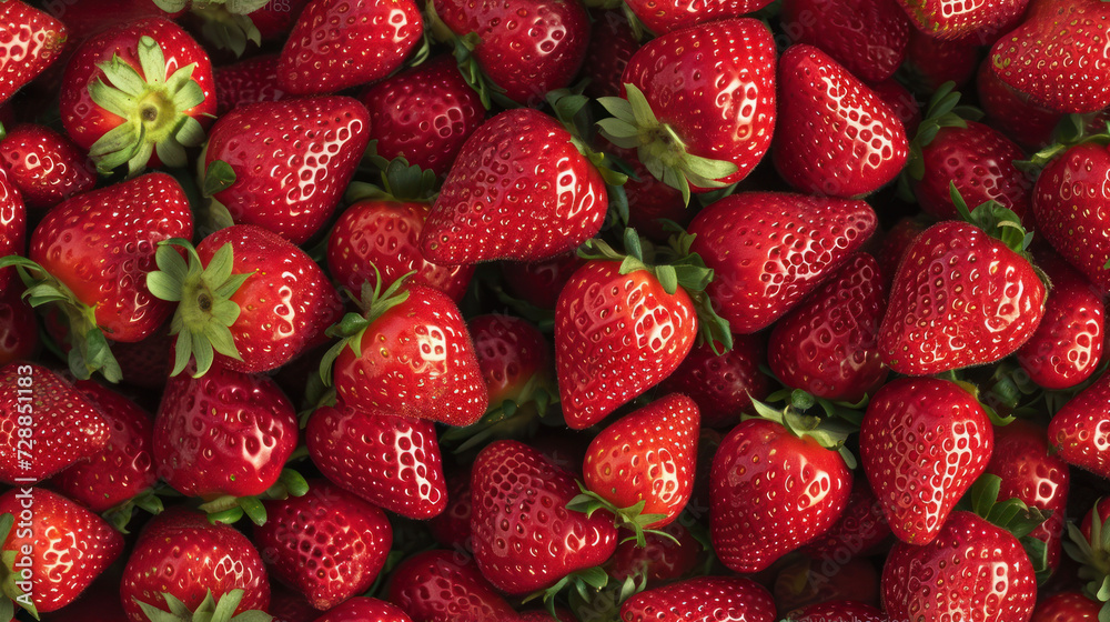 a close up of a bunch of strawberries with a green leaf on the top of one of the strawberries and the other half of the strawberries on the other. a close up of a bunch of strawberries with a green leaf on the top of one of the strawberries and the other half of the strawberries on the other.