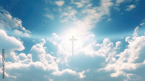Heavens Embrace: Majestic Cross Soars Amidst Billowing Clouds