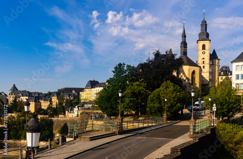 Sightseeing on foot or by train - Saint Michael Church in the Ville Haute quarter. Michaelskirche, Luxembourg