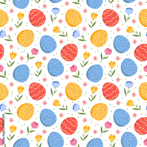 seamless pattern with Easter eggs and flowers 