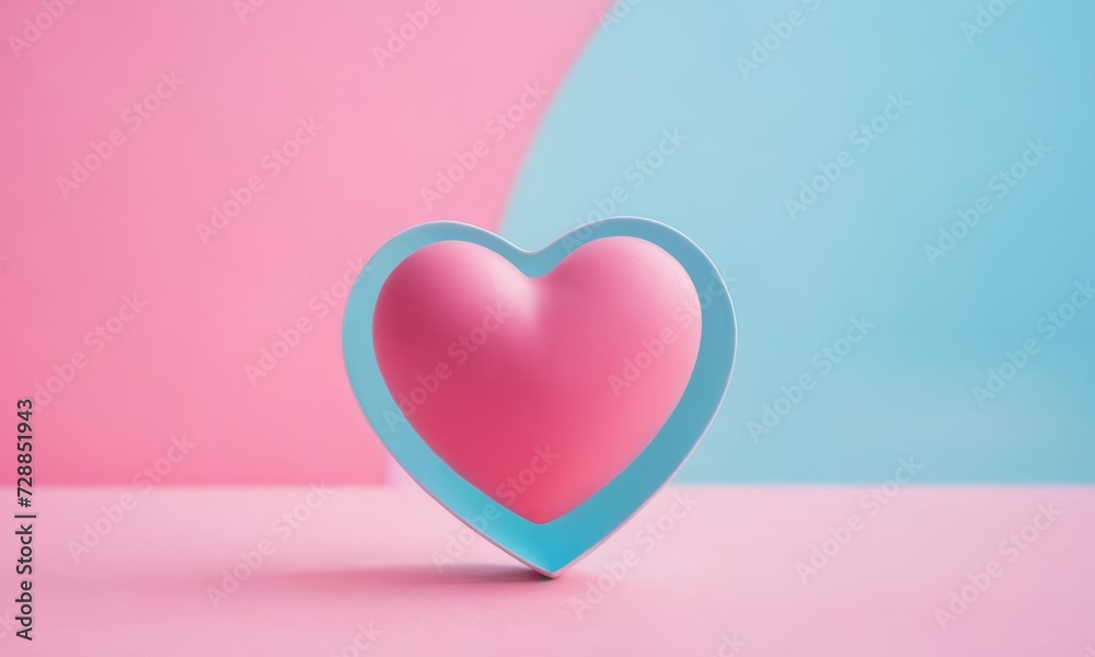 Glossy heart on a bright background. Blue and pink pastel colors