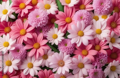 Top view photo of fresh colorful flowers. Colorful flowers decoration. Pastel colors. © Svetlana Lavereva