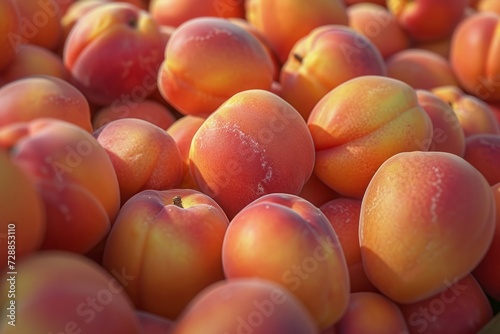 Sunrise hues drape over apricots piled high, promising the sweet taste of summer warmth.

