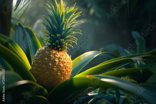 Pineapple reigning amidst the foliage, a tropical monarch in its lush green domain.