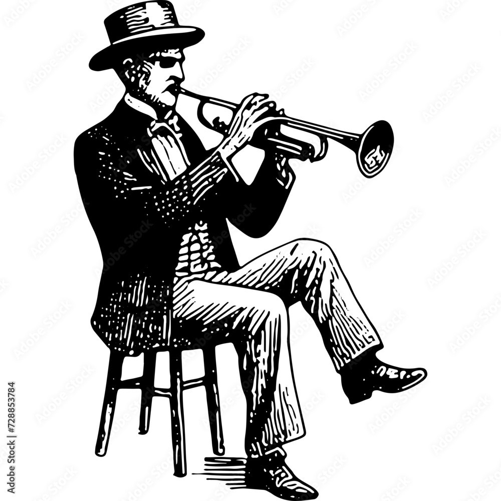 Naklejka premium Old Fashioned Man Playing Trumpet