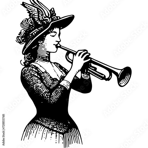 Old Fashioned Woman Playing Trumpet