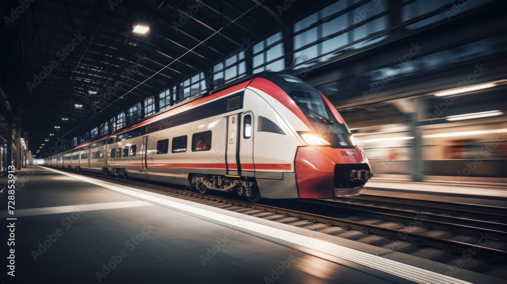 Fototapeta premium photography of a fast train in motion approaching the station