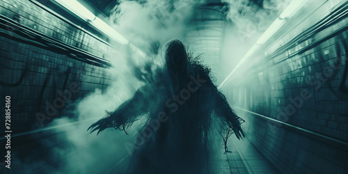 a CGI smoke monster from a movie stalks the subway photo